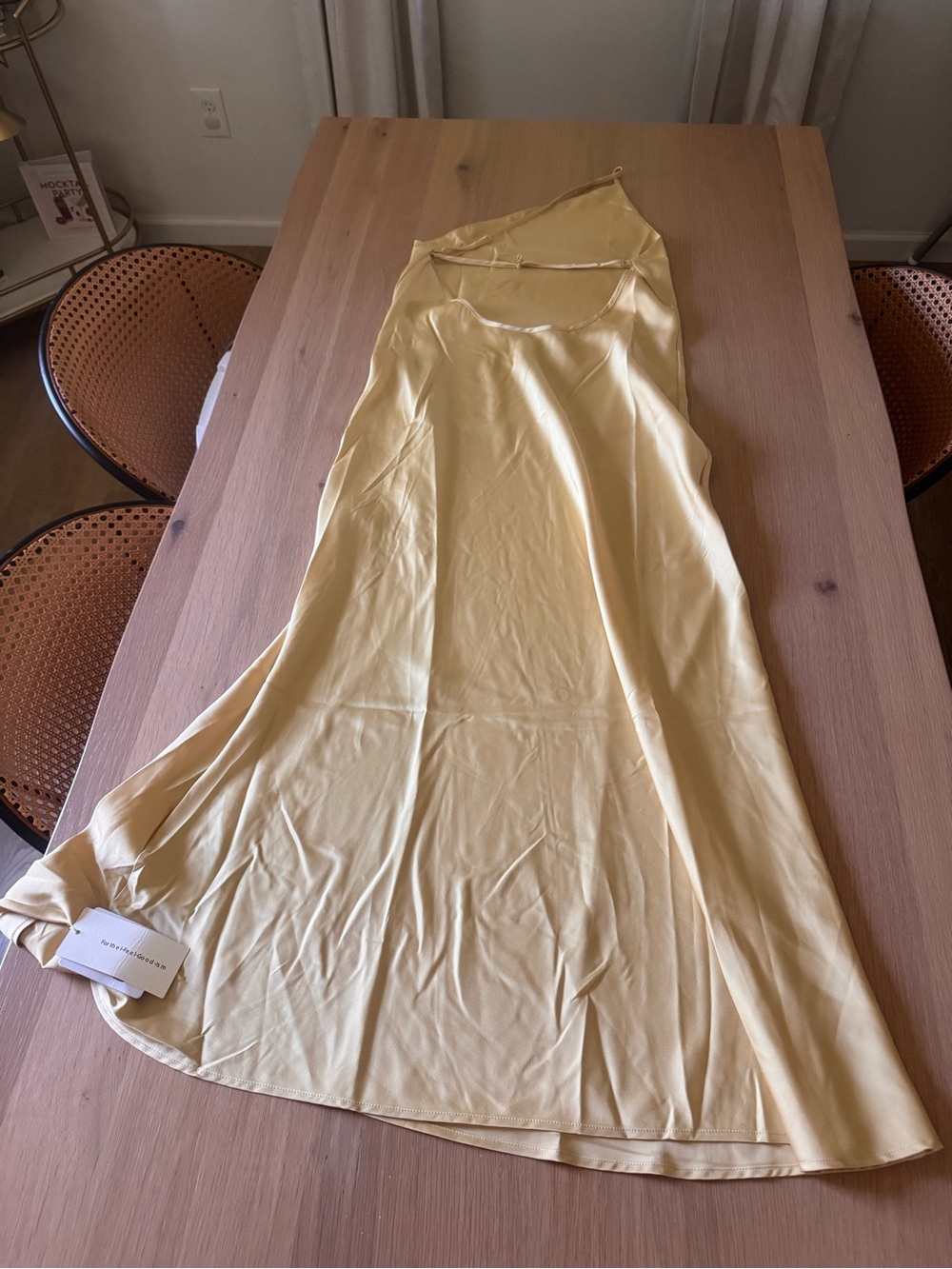 Commense One-Shoulder Satin Slip Dress in Yellow Gold - Picture 12 of 13